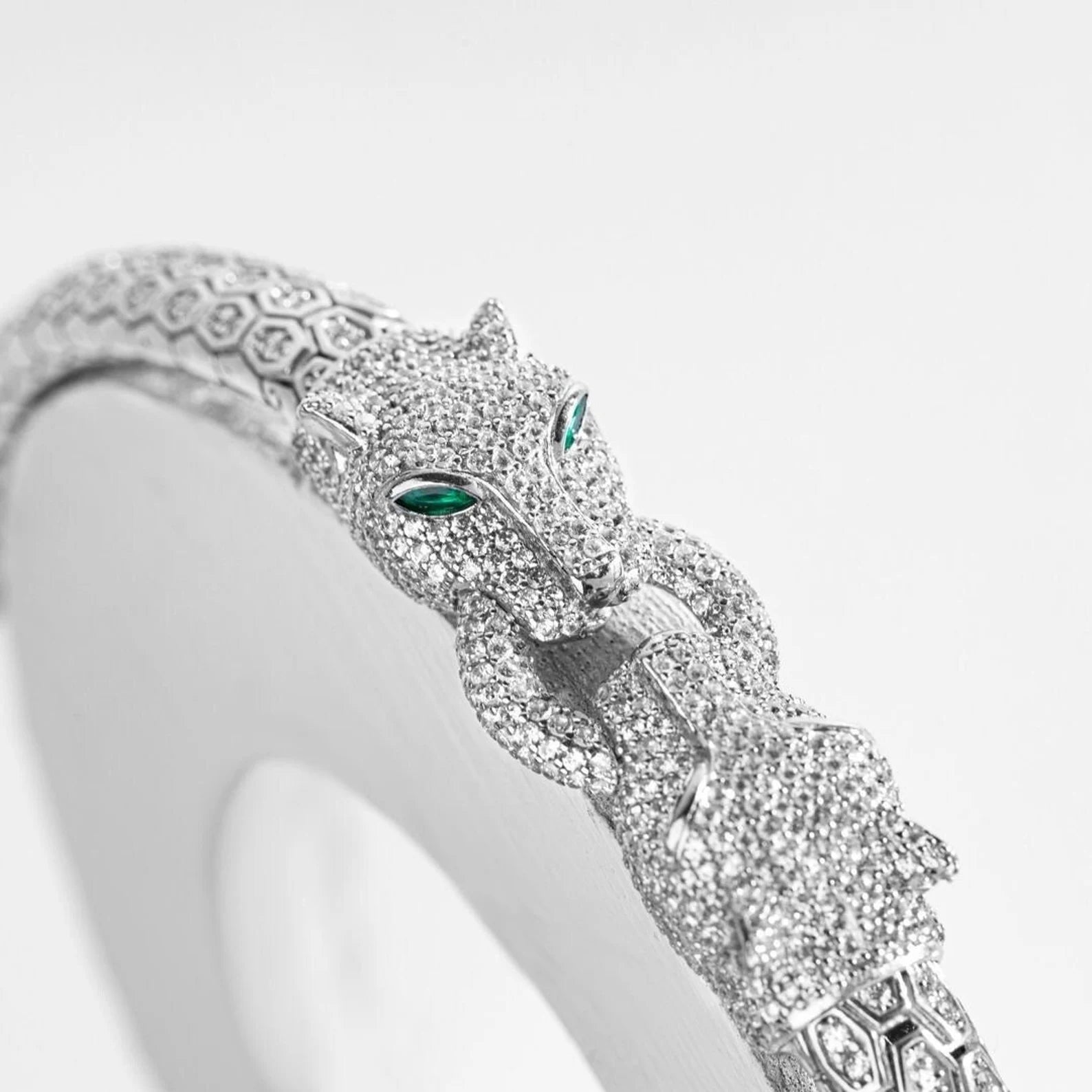 Apex Predator Full Pavé White Gold Panther Bracelet