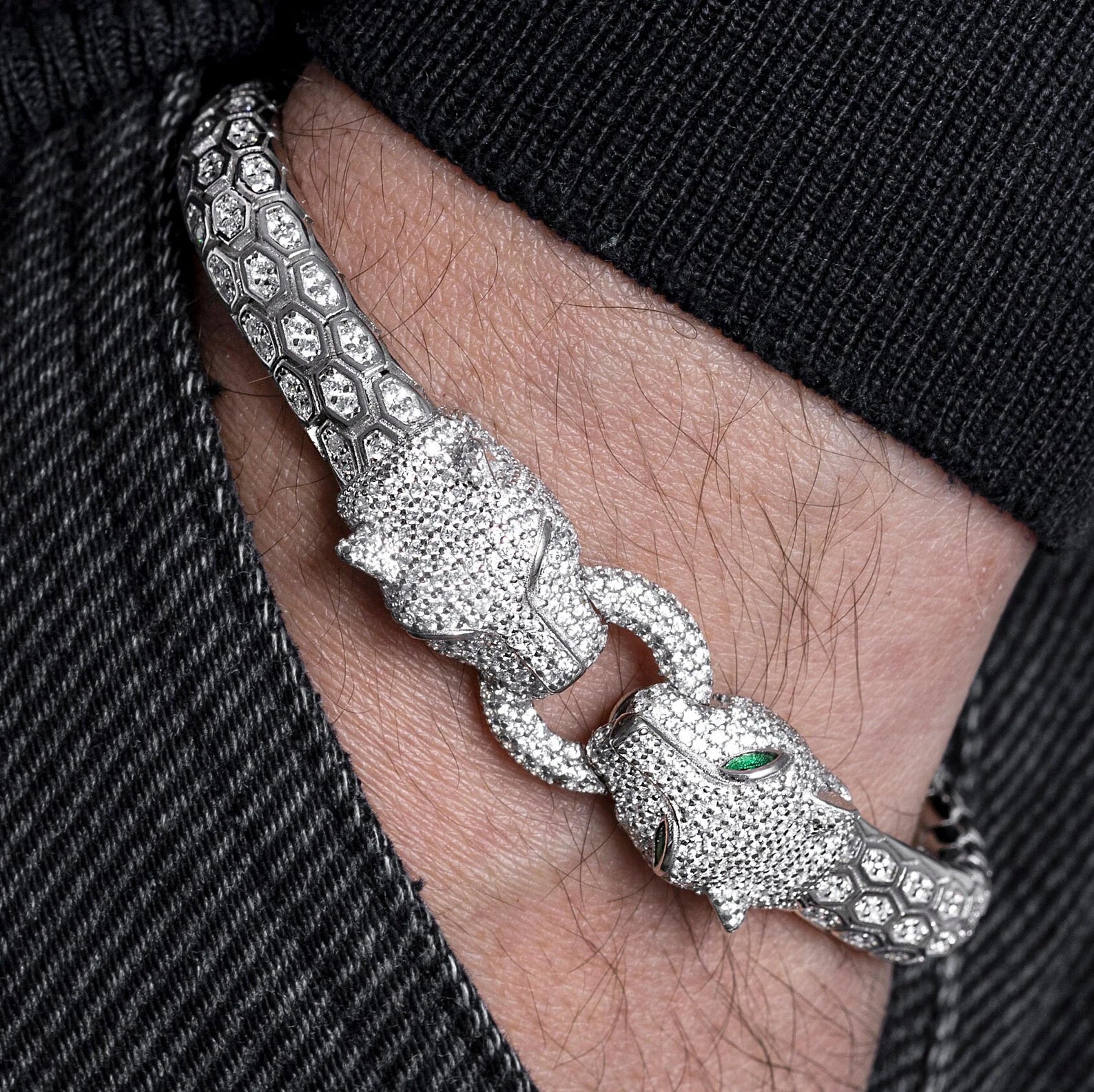Apex Predator Full Pavé White Gold Panther Bracelet