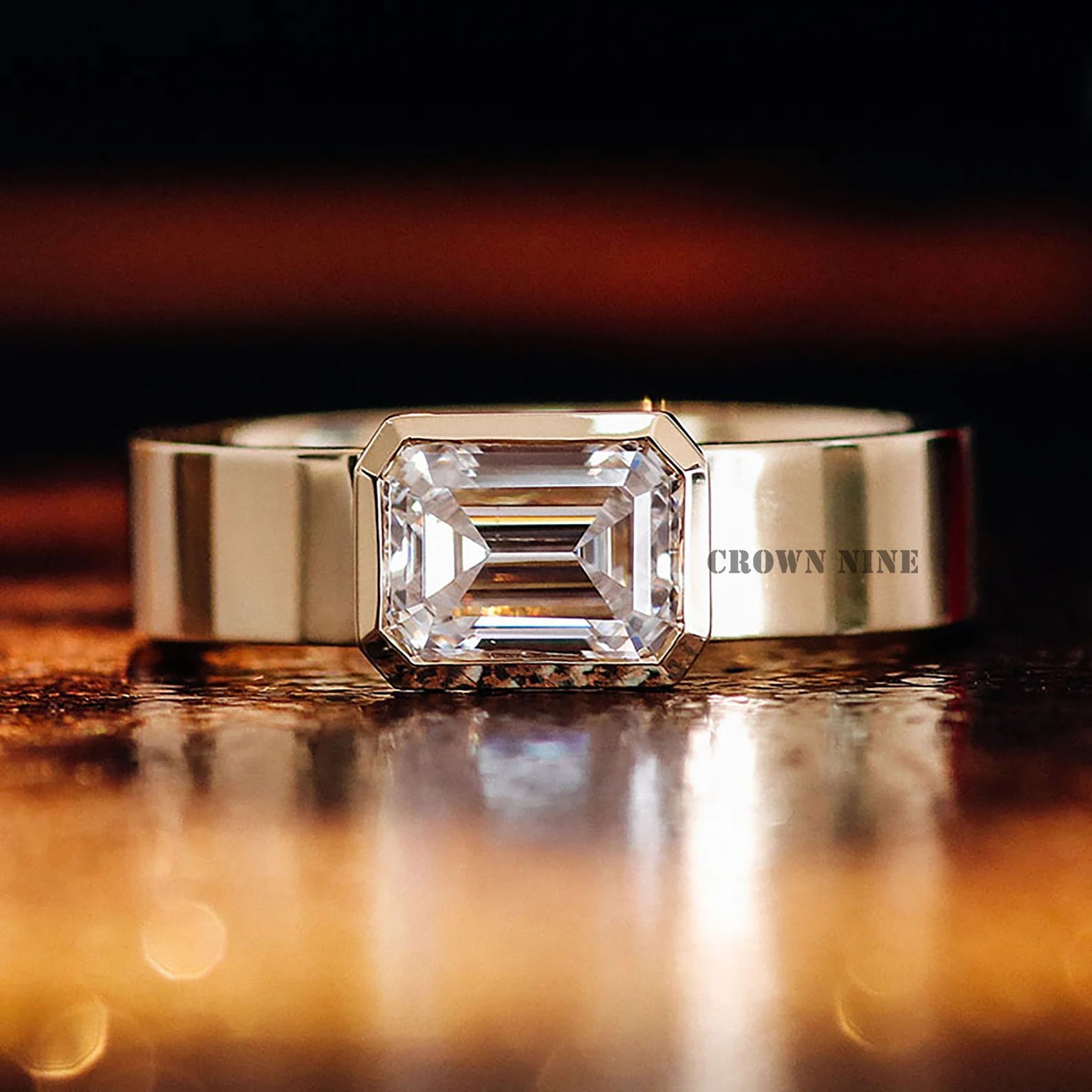 Emerald Cut Bezel Solitaire Ring