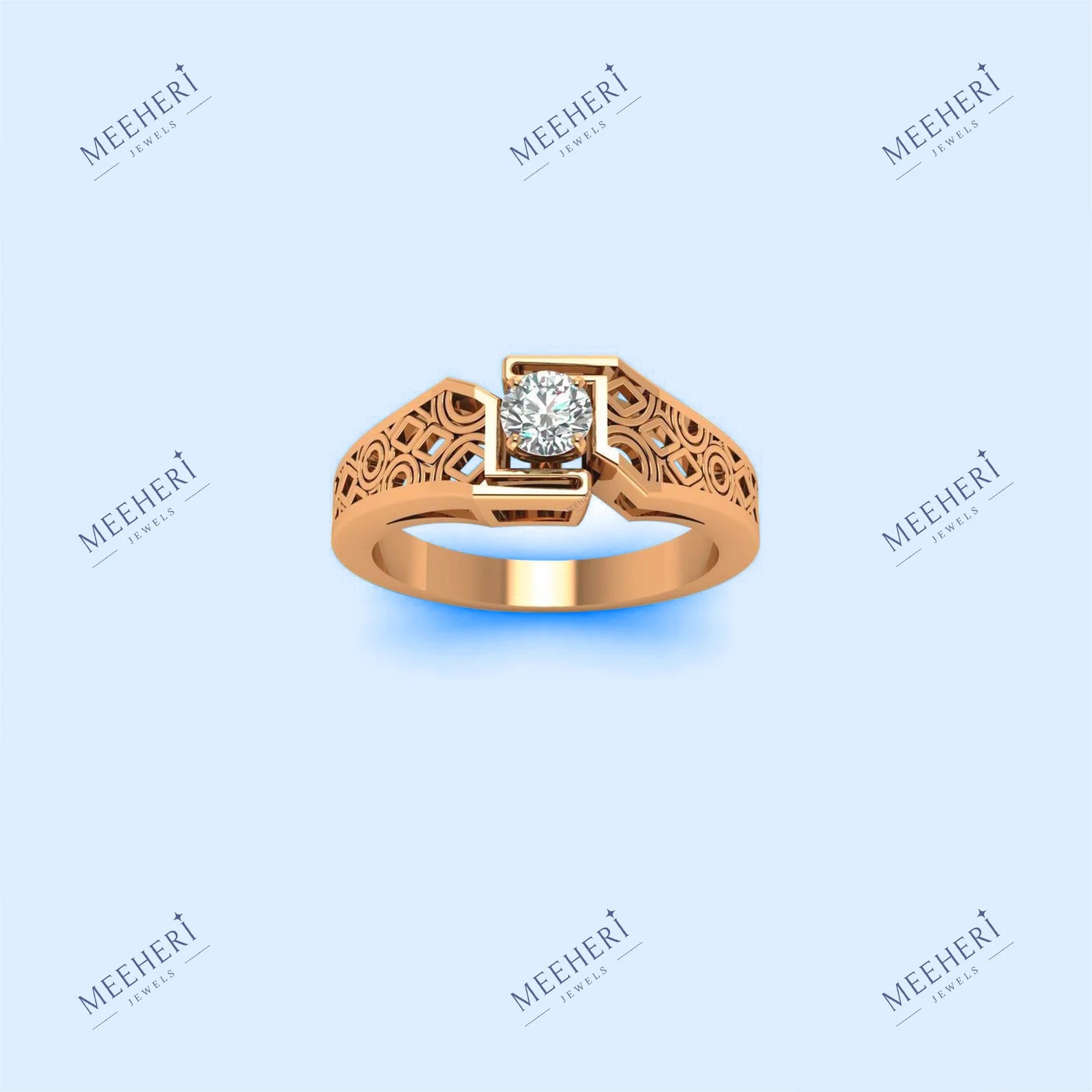 Round Cut Solitaire in Geometric Gold