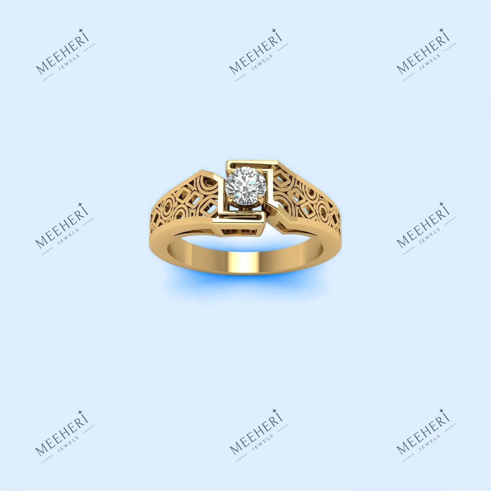 Round Cut Solitaire in Geometric Gold