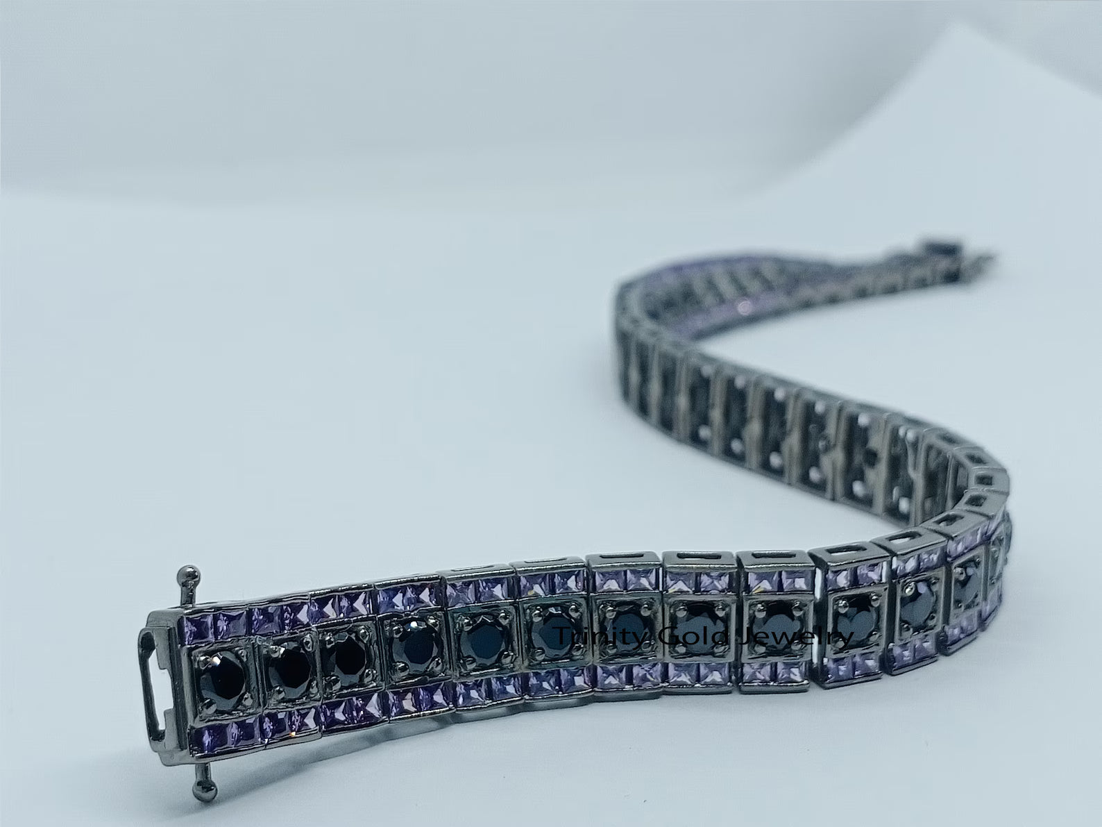 Triple Row Nightshade Onyx Amethyst Statement Bracelet