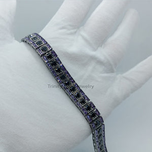 Triple Row Nightshade Onyx Amethyst Statement Bracelet