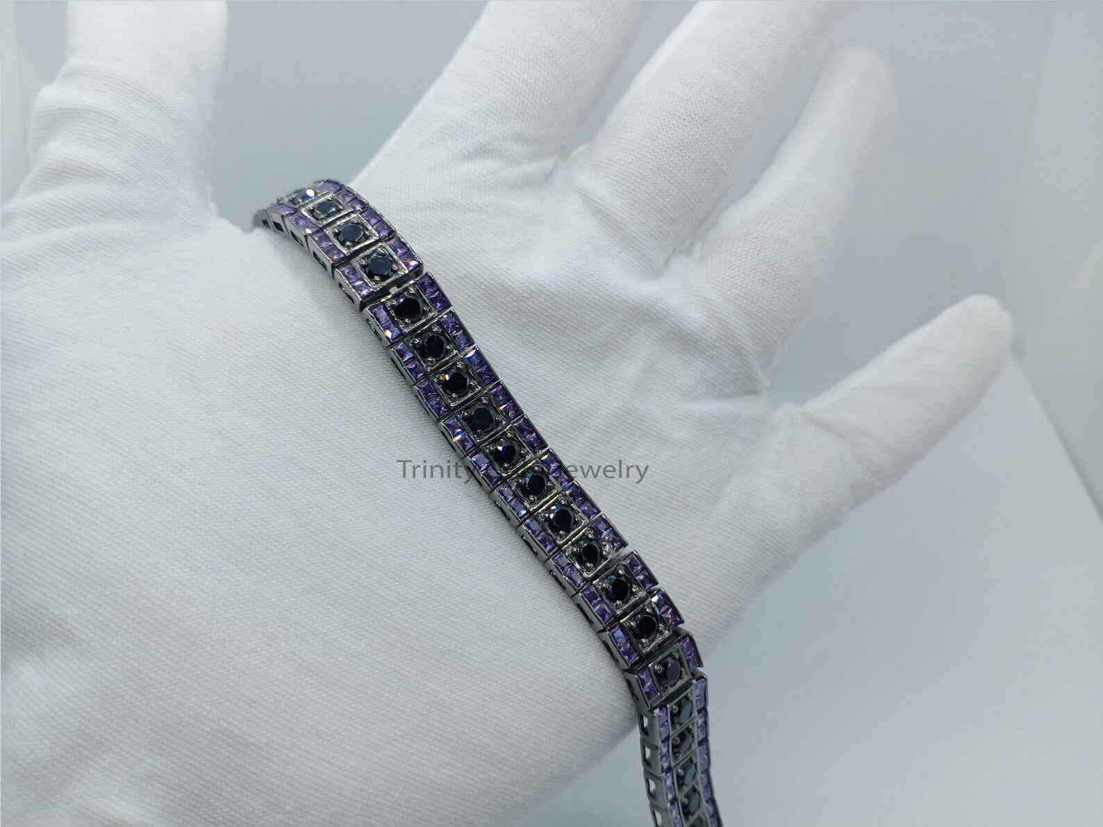 Triple Row Nightshade Onyx Amethyst Statement Bracelet