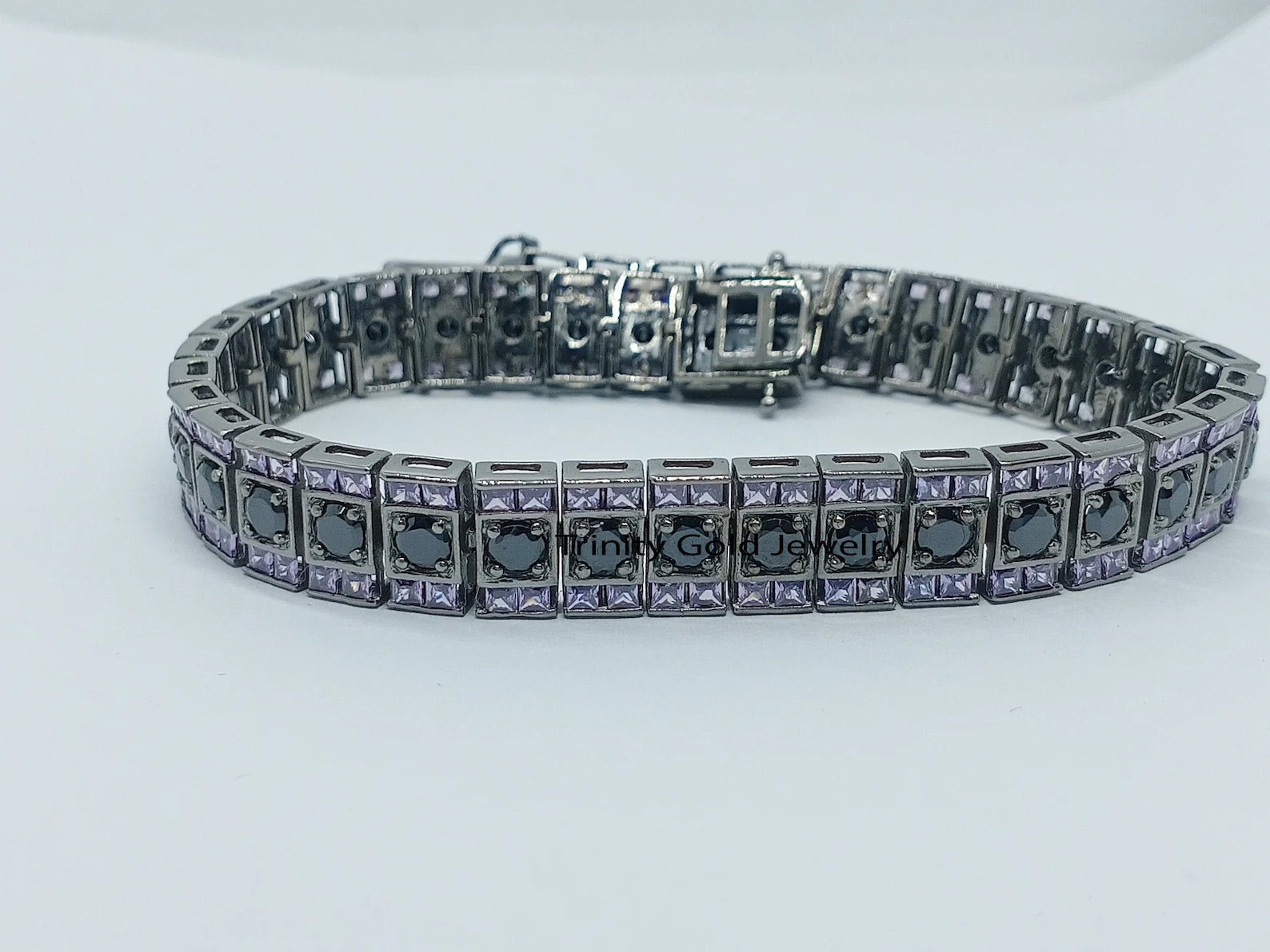 Triple Row Nightshade Onyx Amethyst Statement Bracelet