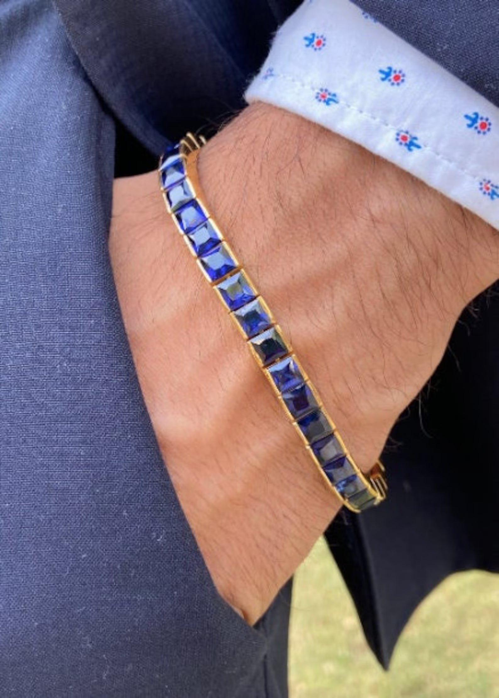 Royal Sapphire Blue Square-Cut Tennis Bracelet