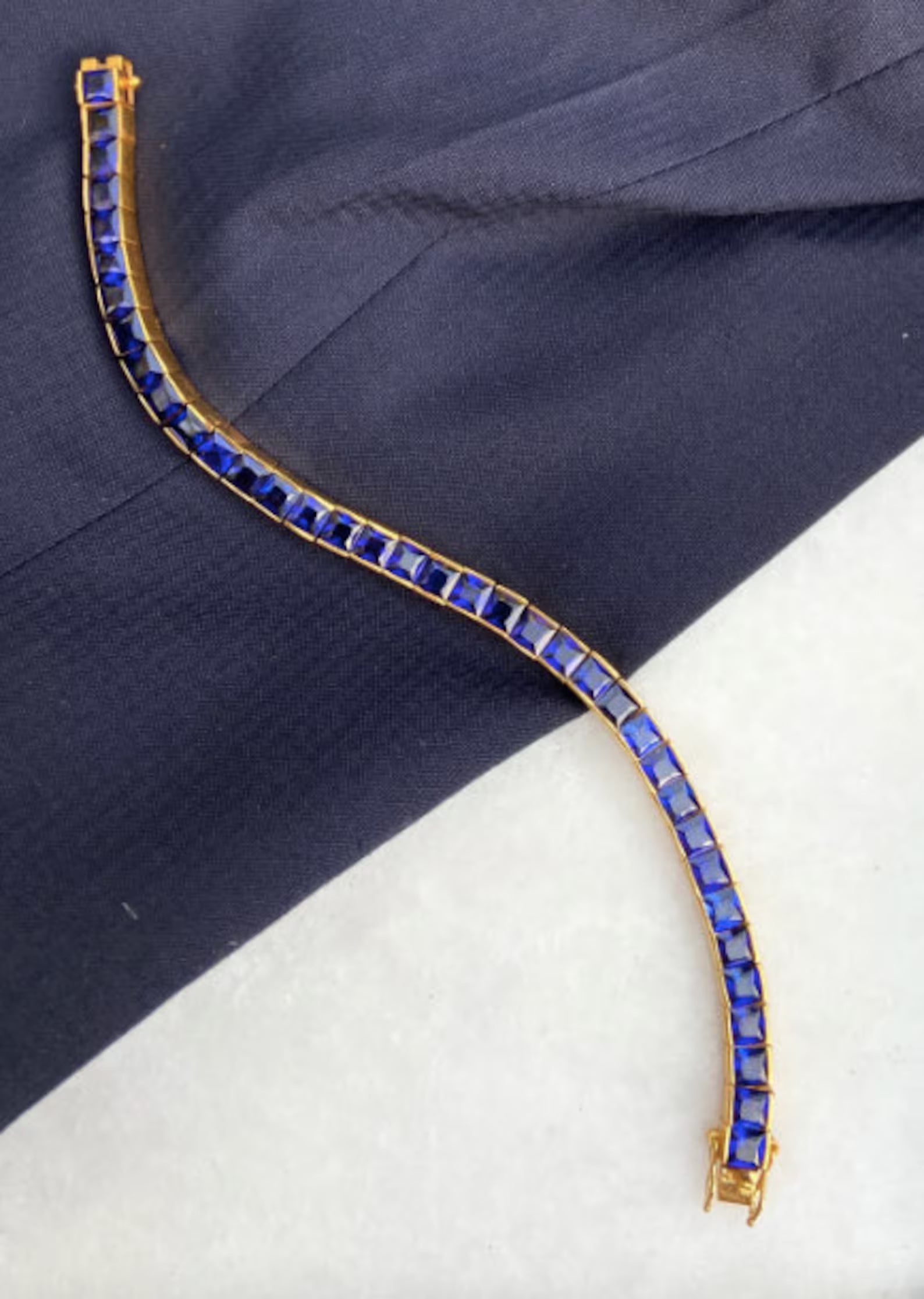 Royal Sapphire Blue Square-Cut Tennis Bracelet