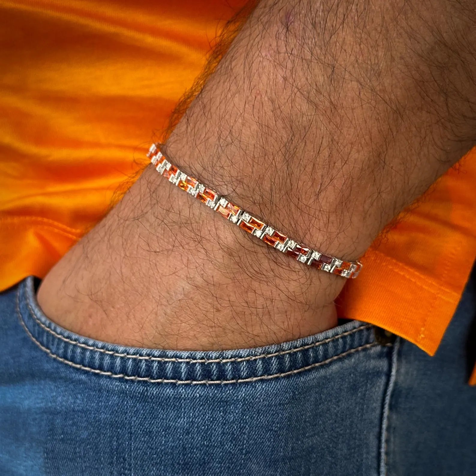 Sunset Fire Orange Sapphire Tennis Bracelet