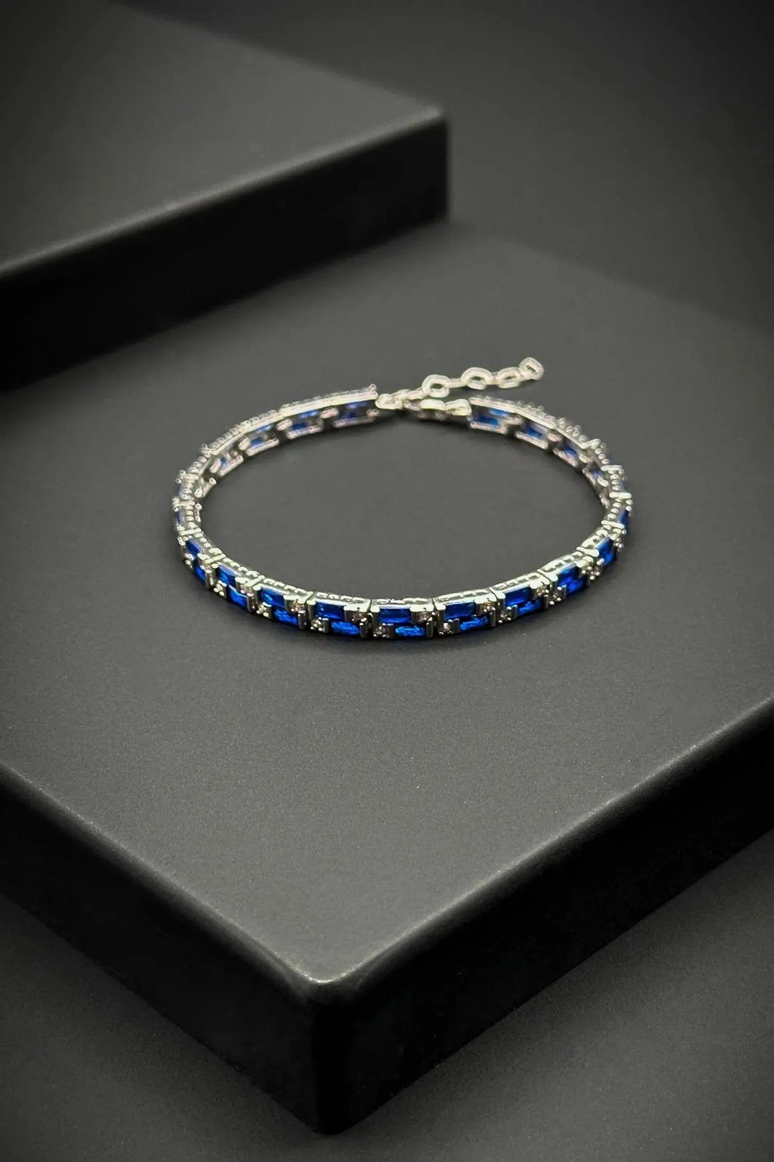 Art Deco Blue Sapphire & White Stone Bracelet