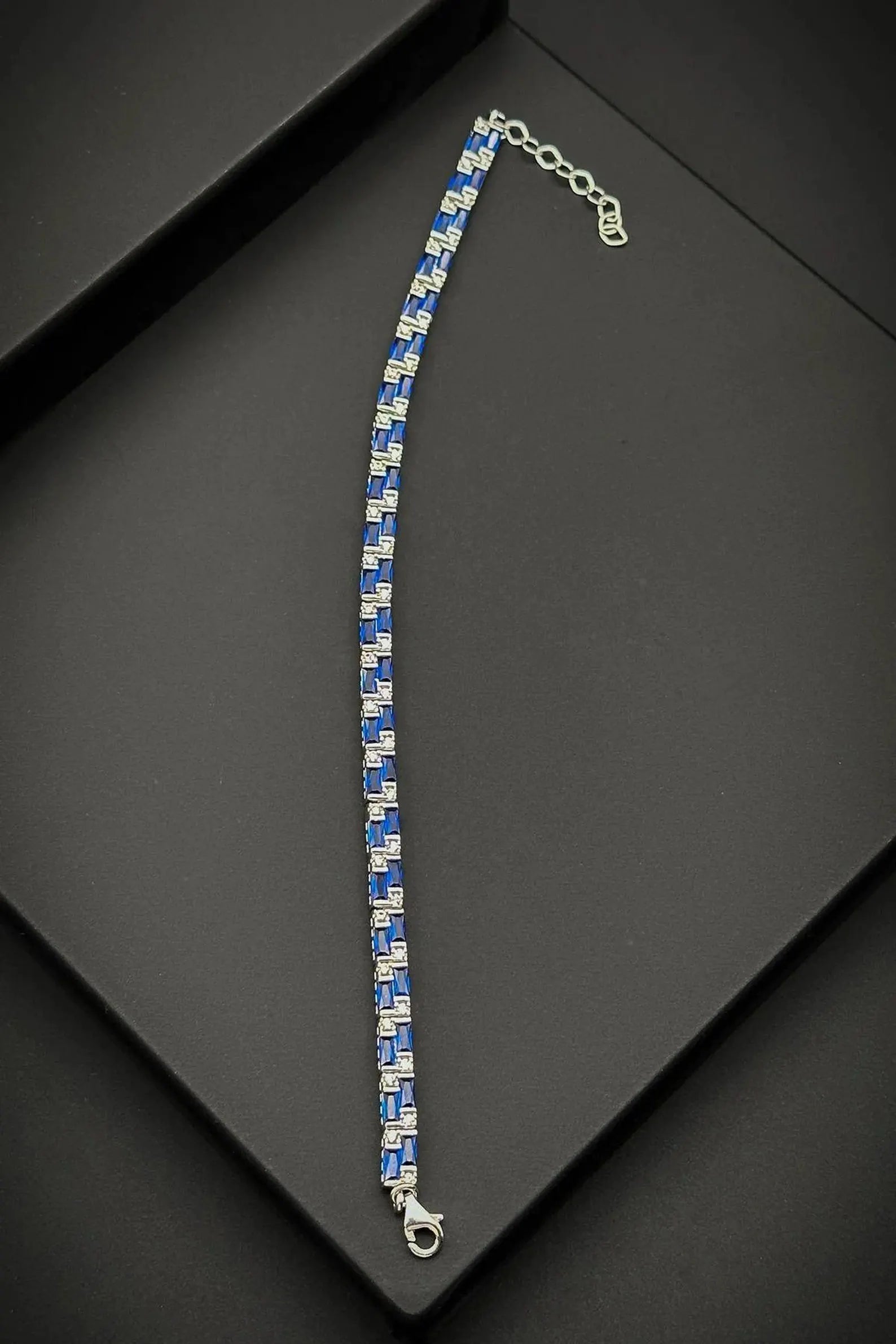 Art Deco Blue Sapphire & White Stone Bracelet