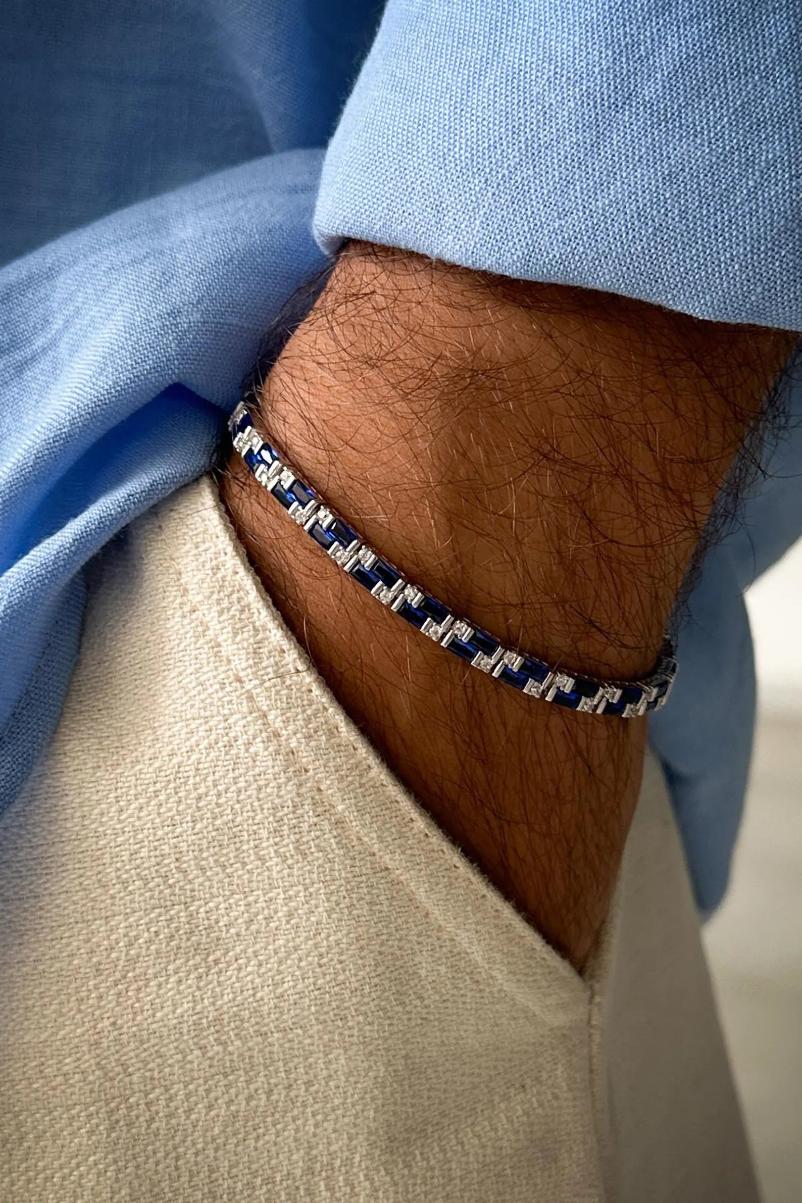 Art Deco Blue Sapphire & White Stone Bracelet
