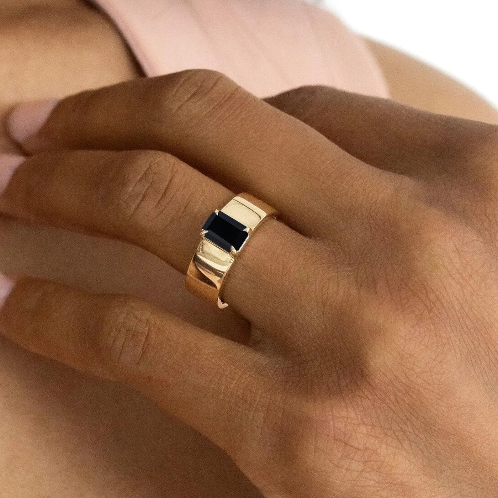 Emerald Cut Black Onyx Bold Band
