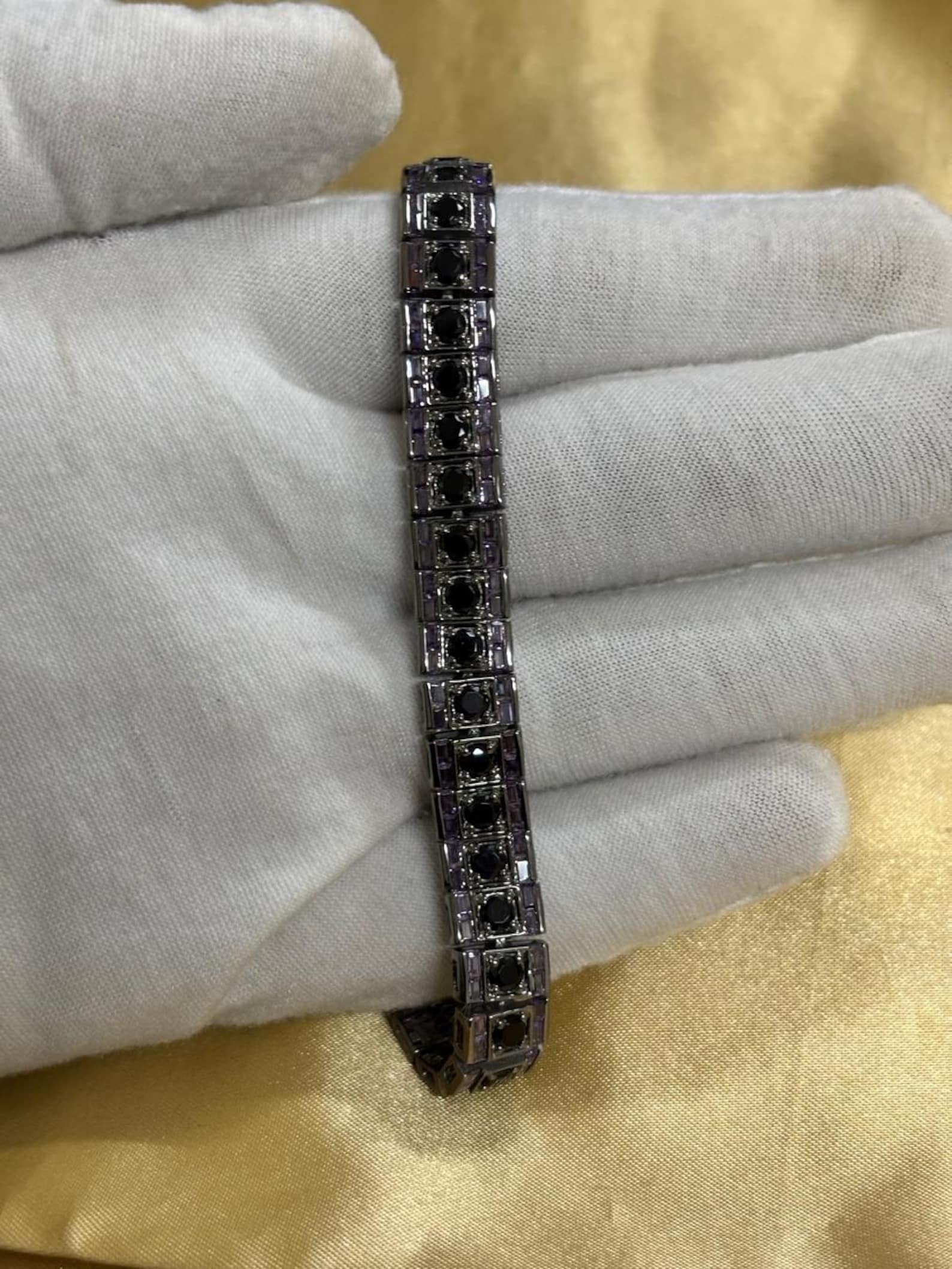 Triple Row Nightshade Onyx Amethyst Statement Bracelet