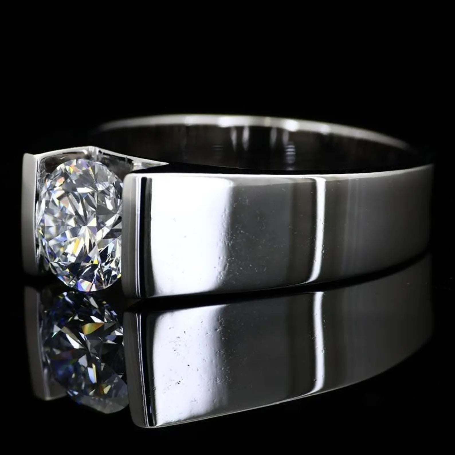 Men’s Round Brilliant Tension Set Solitaire Ring