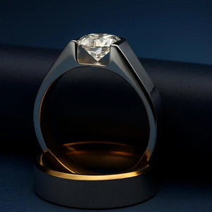 Men’s Round Brilliant Tension Set Solitaire Ring