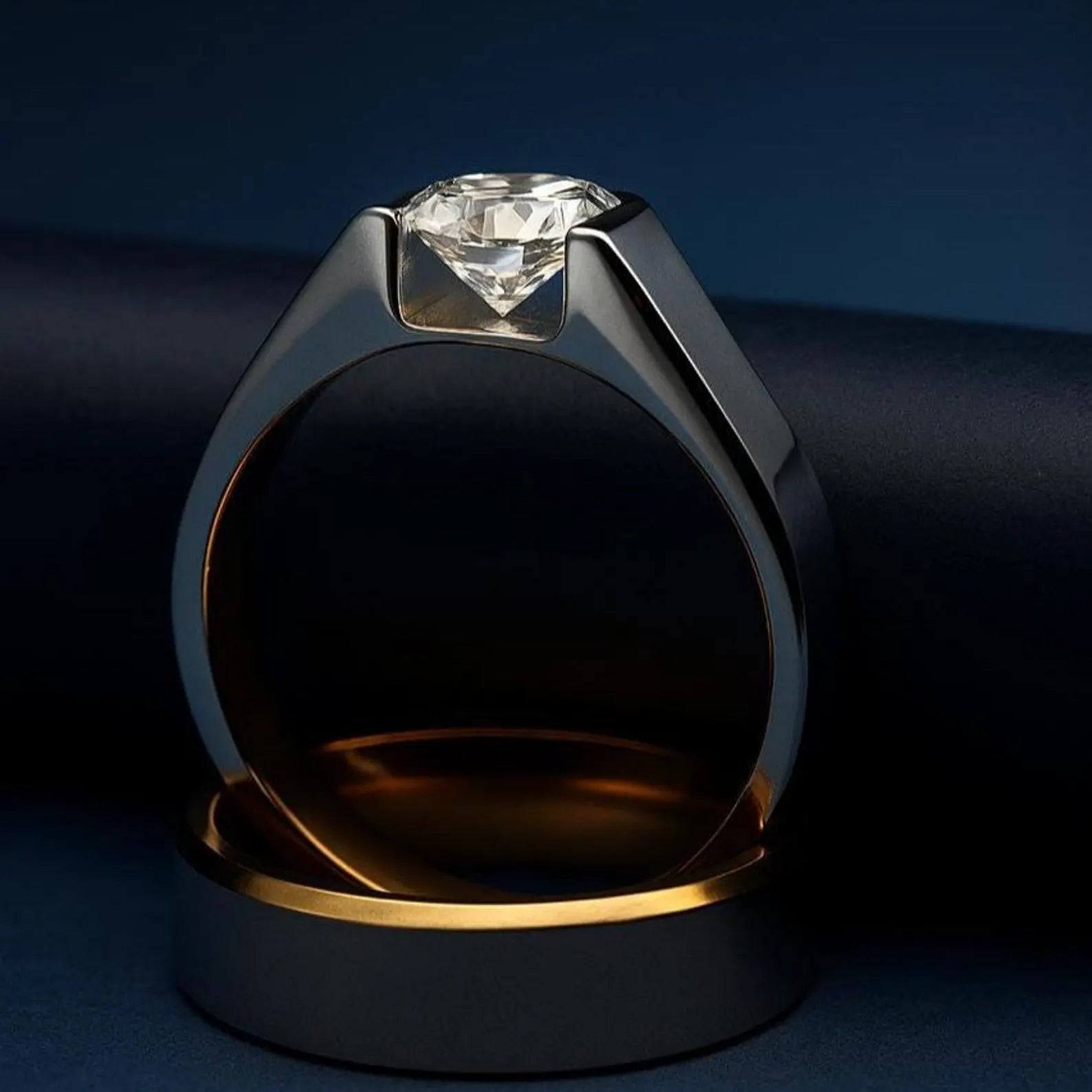 Men’s Round Brilliant Tension Set Solitaire Ring