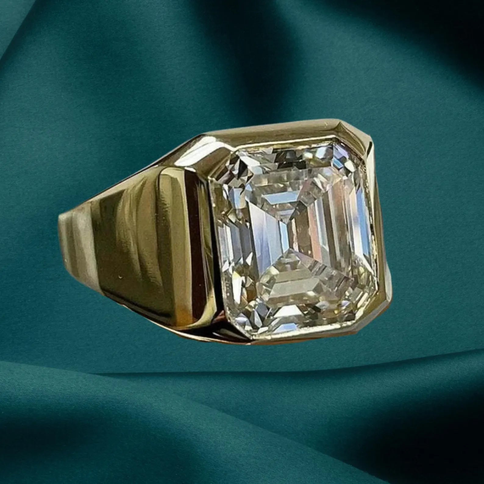 Mens Emerald Cut Moissanite Signet Ring