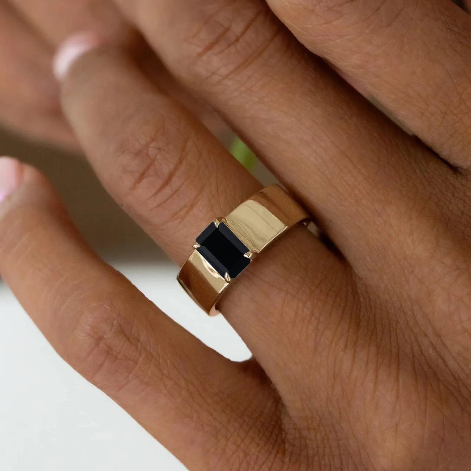 Emerald Cut Black Onyx Bold Band