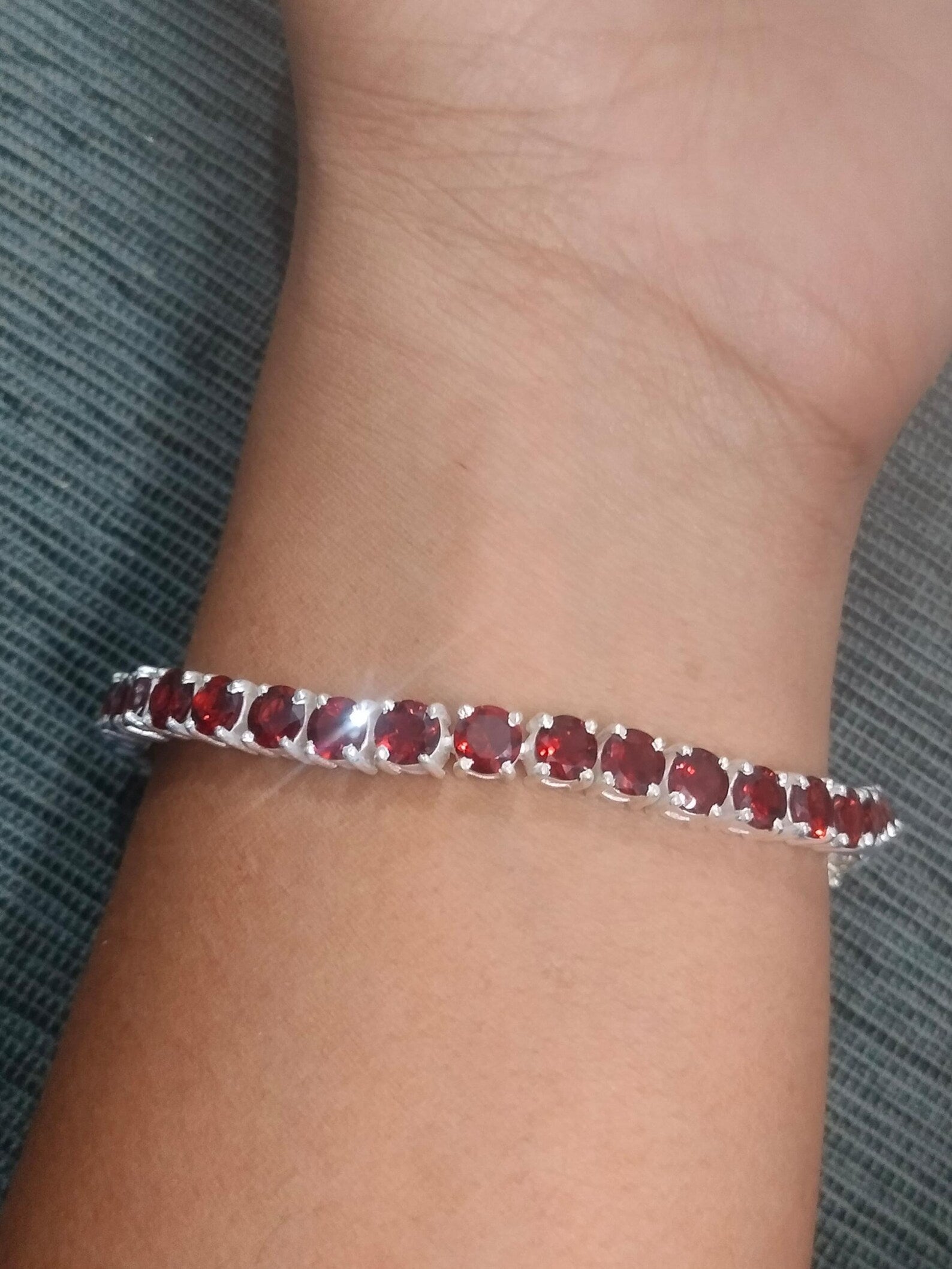 Royal Garnet Silver Tennis Bracelet