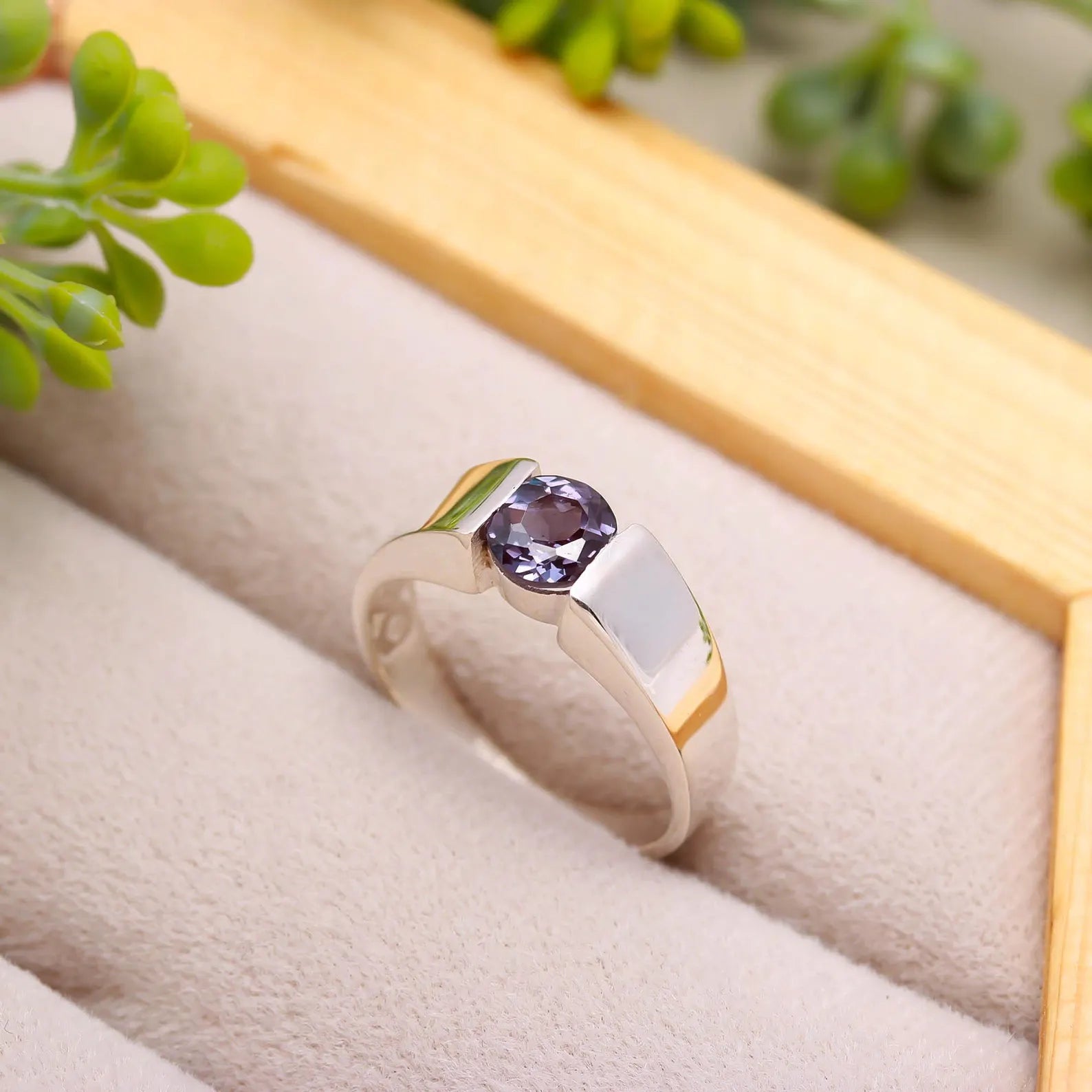 Men’s Alexandrite Tension Set Solitaire Ring