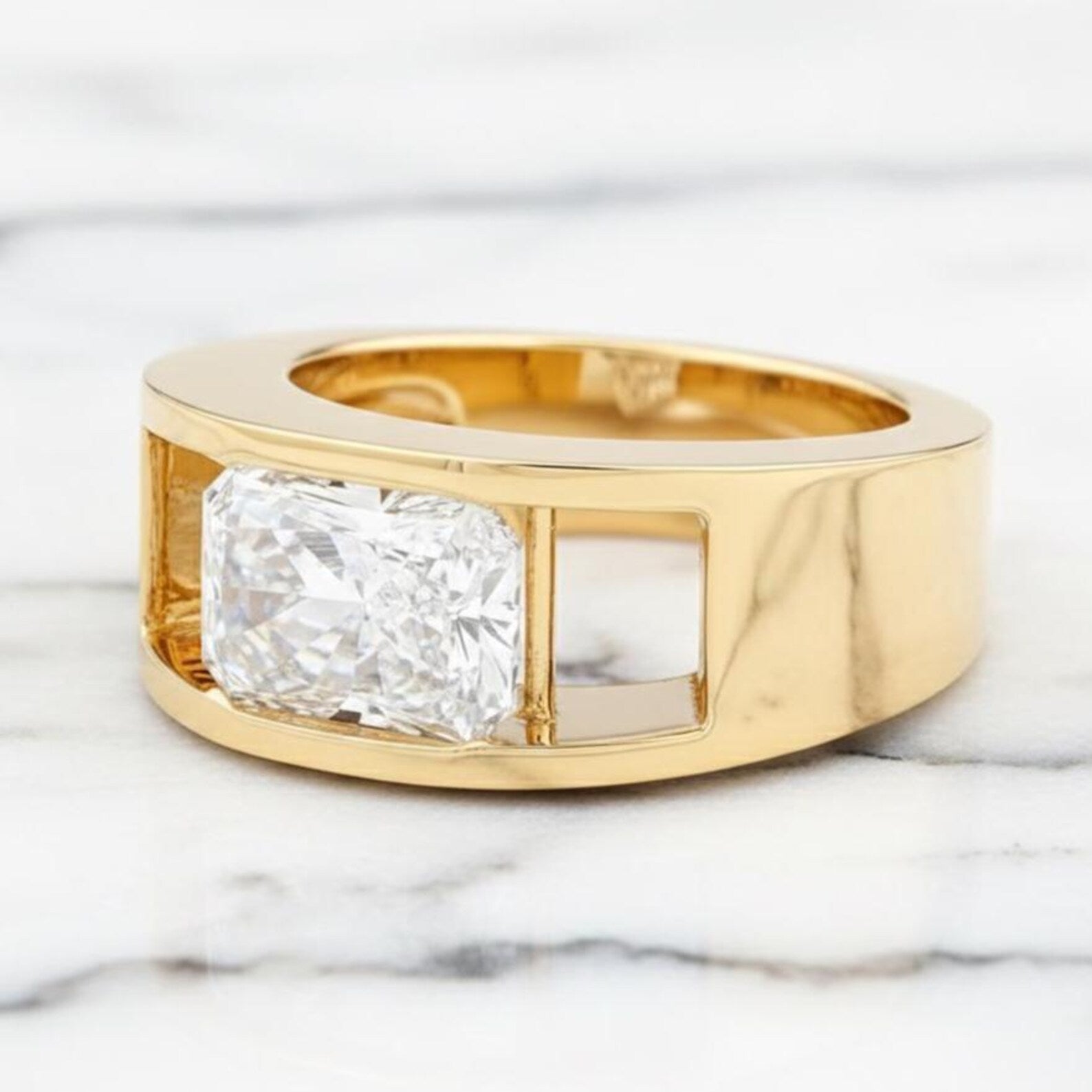 Men’s Floating Radiant Cut Moissanite Ring