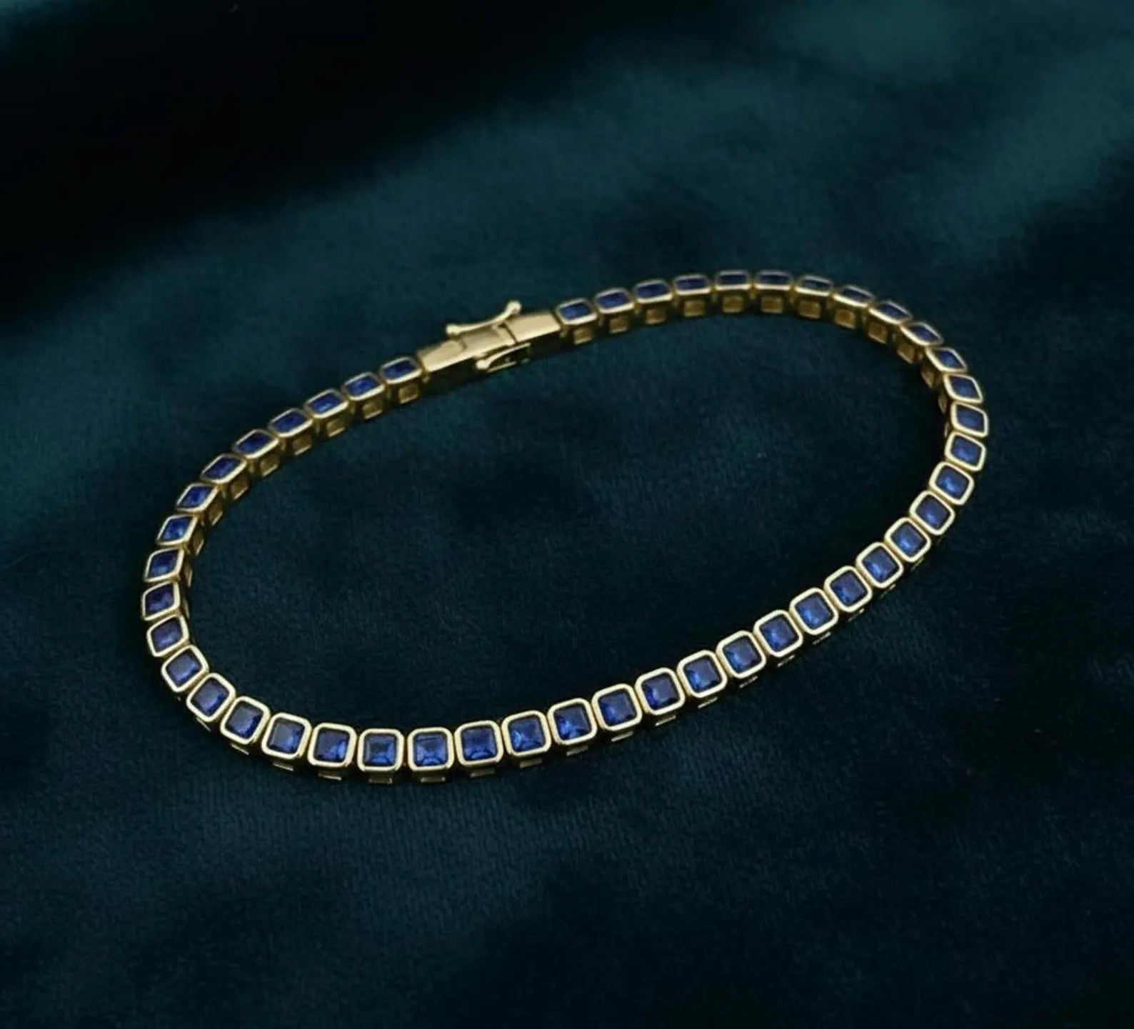 Blue Sapphire Bezel Set Tennis Bracelet