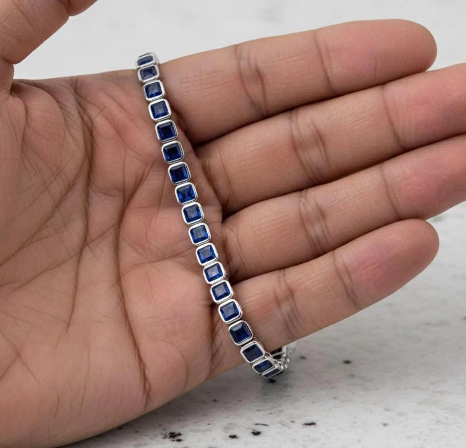 Blue Sapphire Bezel Set Tennis Bracelet