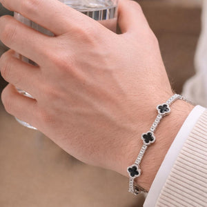 Midnight Clover Onyx Station Bracelet