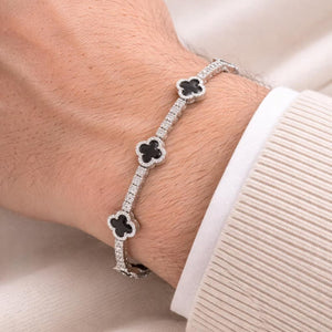 Midnight Clover Onyx Station Bracelet