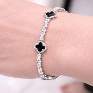 Midnight Clover Onyx Station Bracelet
