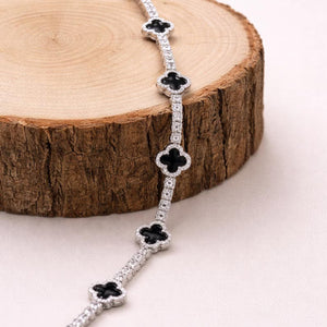Midnight Clover Onyx Station Bracelet