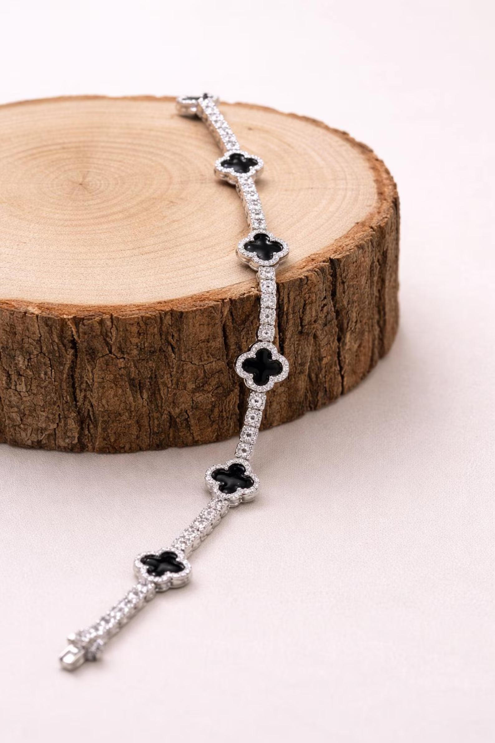 Midnight Clover Onyx Station Bracelet