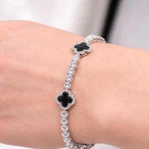 Midnight Clover Onyx Station Bracelet