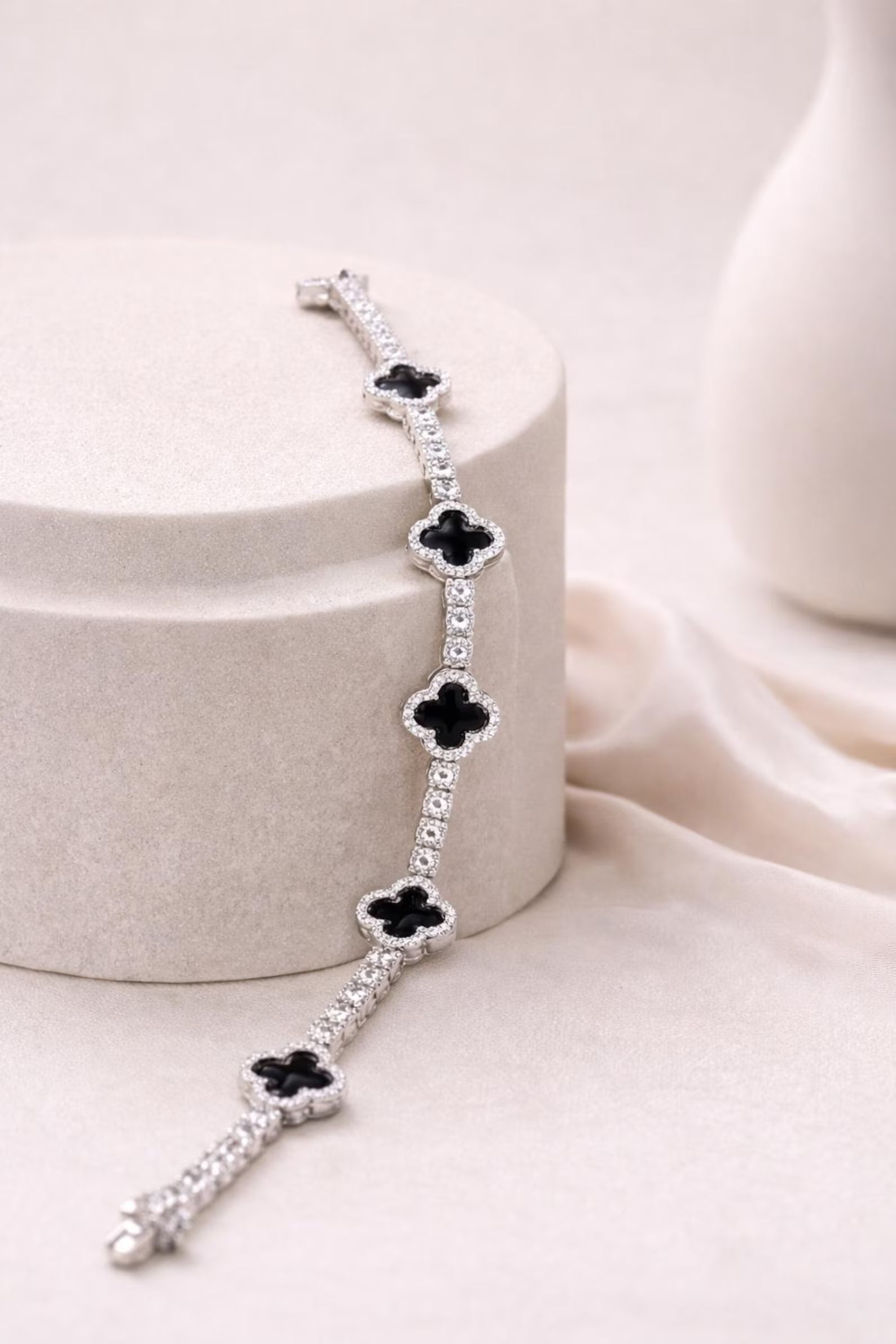 Midnight Clover Onyx Station Bracelet